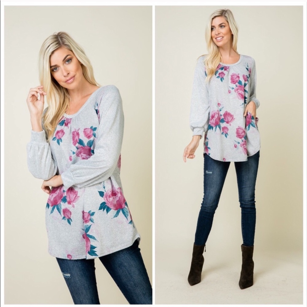 NEW‼️Floral GREY - Top - Picture 1 of 1
